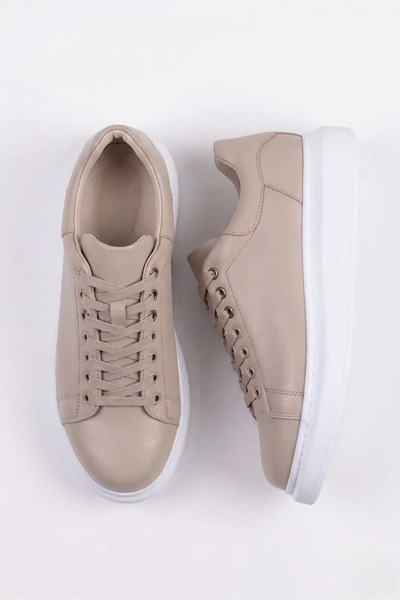 Zerenyus Premium Yüksek Taban Bağcıklı Erkek Sneaker Bej