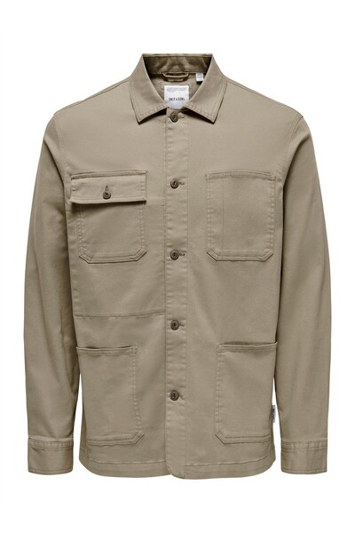 Only & Sons Onsdiego Twill Ls Chore Overshirt Men's Brown Uk Shirt - 22030121