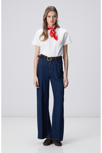 Network Lacivert Wide Leg Denim Pantolon