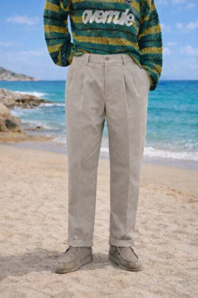 DAMGA JEANS Men's Summer High Waist Pleated Stone Fabric Trousers