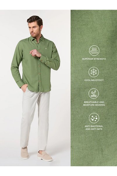Mannerism The Spice Market – Green Linen Shirt with Exotic Warmth, Comfort Fit