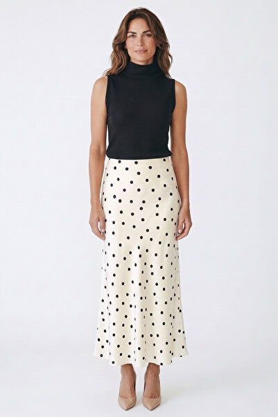 First Chance collection Black Polka Dot A-Line High Waist Satin Skirt - Cream...