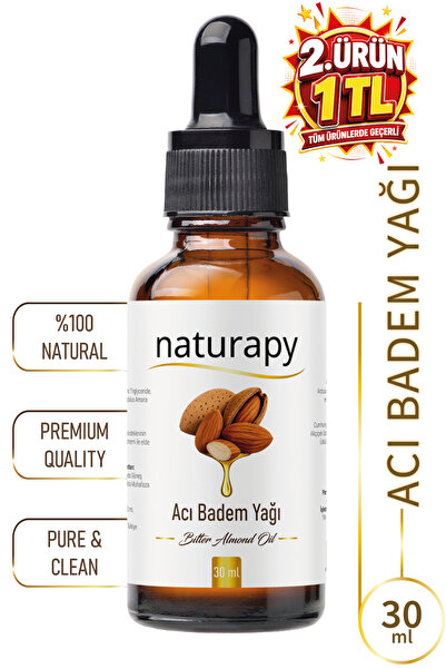 NATURAPY Acı Badem Yağı (Bitter Almond Oil) Soğuk Sıkım Sabit Yağ 30 ml Damla...