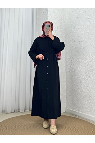 Nuboria Women's Hijab Summer Shirt Dress/Yoke Modal Fitting Cuff-TN030 Black