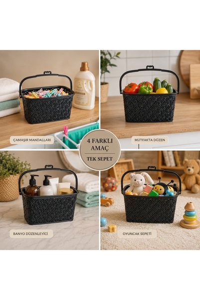 HANK TİCARET Knitted Black Peg Basket Ivy Knitting Model Peg Basket