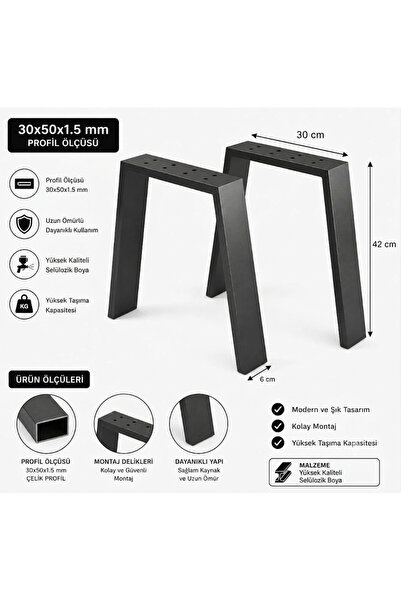 DUOF Metal Bank Sehpa Orta Sehpa Ayağı 2 Adet Ayak 42 cm Mobilya Ayağı