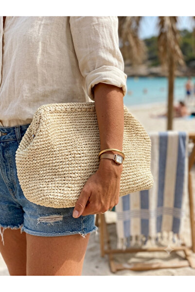 OTTO STORE Hasır El Örgüsü Büyük Boy Clutch Yazlık Çanta -Paper Bag