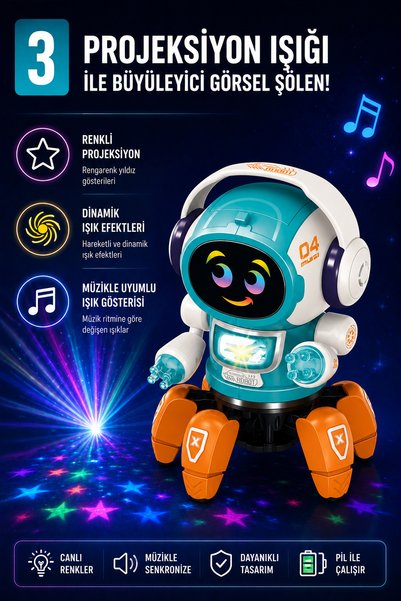 indirimsevinci Müzikli Işıklı Dans Eden Robot Sesli Hareketli Eğlenceli Robot