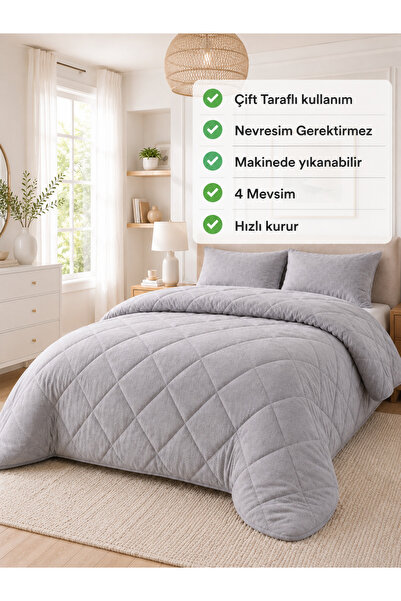 ELY PARKER Yumuşak Çift Kişilik Renkli Yorgan-wellsoft-çift Taraflı 195x215 Gri