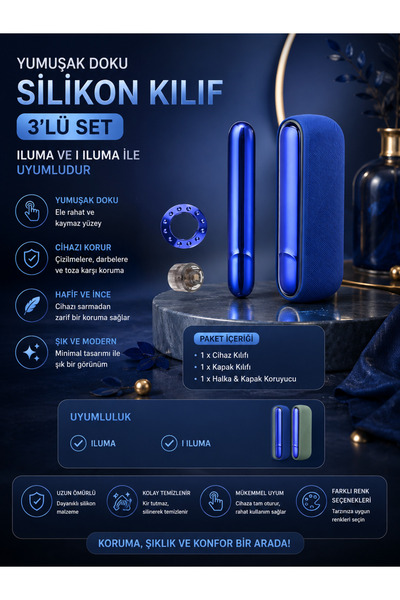Zigver Iqos Iluma Modeli Için 3’lü Silikon Kılıf Seti Dark Blue(TEREA ILE ÇAL...