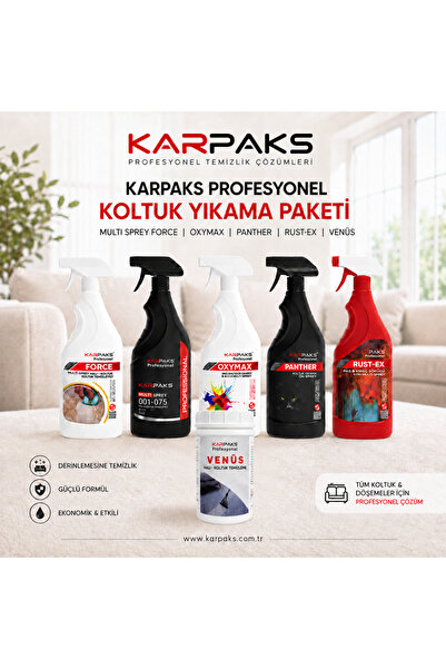 KARPAKS Profesyonel Koltuk Yıkama Paketi - Multi Sprey - Force - Rust-Ex - Ox...