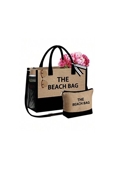 The Casius. Geanta Tote din Material de In cu Portofel, Model The Beach Bag, ...