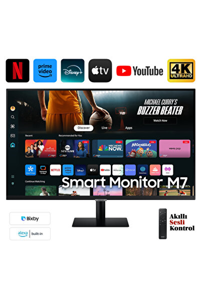 Samsung 43" Akıllı Monitör 4K Ultra HD görüntü, televizyon uygulamaları ve gü...