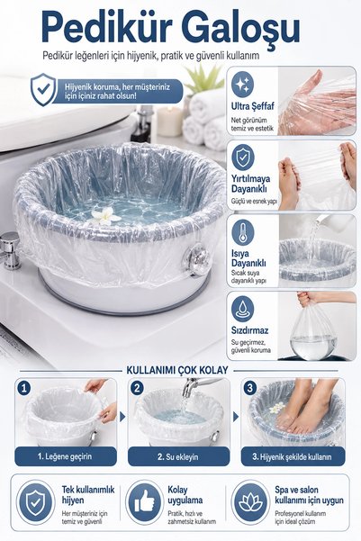 Generic Brand Pedicure Foot Bath Overshoes Disposable Transparent Spa Massage Tub Bag 80X82Cm 100 Pcs.