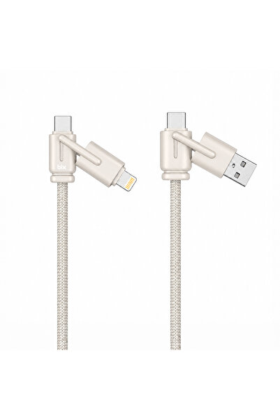 Bix BX4IN1C 65W USB-A & Type-C & Lightning Çok Fonksiyonlu Örgülü Şarj ve Dat...