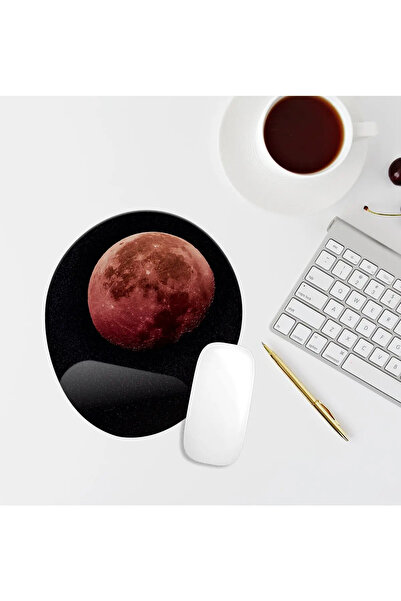 Özer Store Mouse Pad oval cu tematică Moon cu suport pentru încheietura mâinii