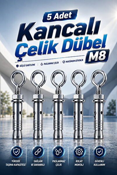 NZB Kancalı Çelik Dübel M8 (5 ADET) Salıncak Boks Torbası Lamba Avize İçin Gö...