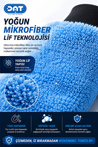 DAT35 IzmirGlove Mavi Mikrofiber Oto Yıkama Eldiveni Pasta Cila Araba Temizlik Arac Bakım Bezi Pro