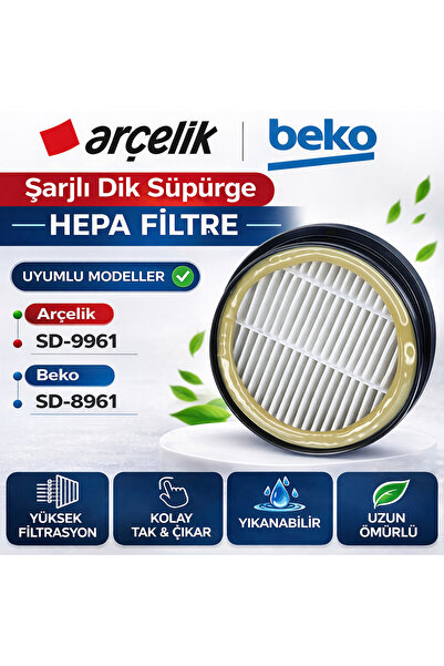 Arçelik Beko Orijinal SD/9961 , SD/8961 Şarjlı Dik Süpürge Hepa Filtre 917801...