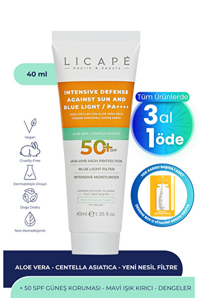 Licape Yağlı Ciltler İçin Aloe Vera Özlü Yüksek Korumalı +50 Faktör Güneş Kre...