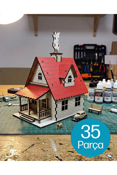 Bluline Studio Ahşap Kendin Yap Hobi Ev Maketi (DİY) - 3D Renkli Puzzle