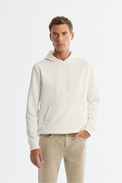 Avva Erkek Ekru Kapüşonlu Baskılı Elastan Regular Fit Sweatshirt A42Y1332