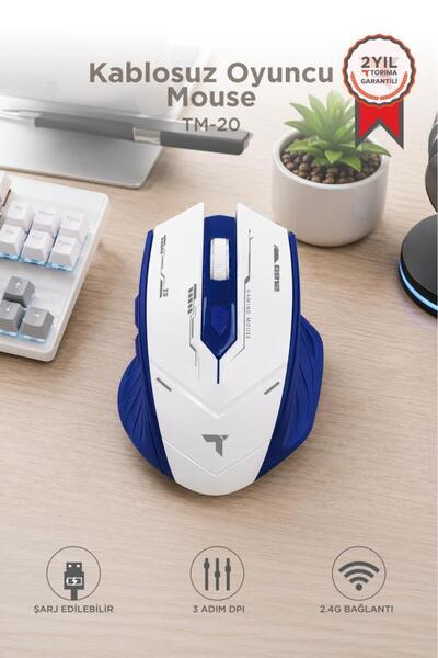 Torima Mouse Çift Modlu Sessiz Kablosuz Oyuncu Fare TM20 Beyaz Mavi