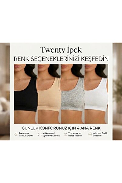 Twentyipek 4'lü Pedli Beyaz, Ten, Gri Ve Siyah Kalın Askı Pamuklu Kadın Yarım...
