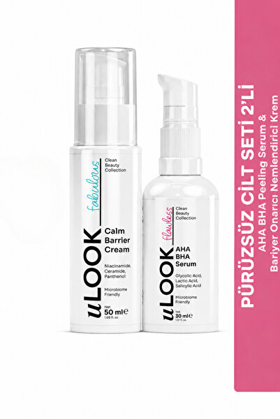 uLOOK Pürüzsüz Cilt Bakım Seti 2’li – AHA BHA Peeling Serum + Bariyer Onarıcı...