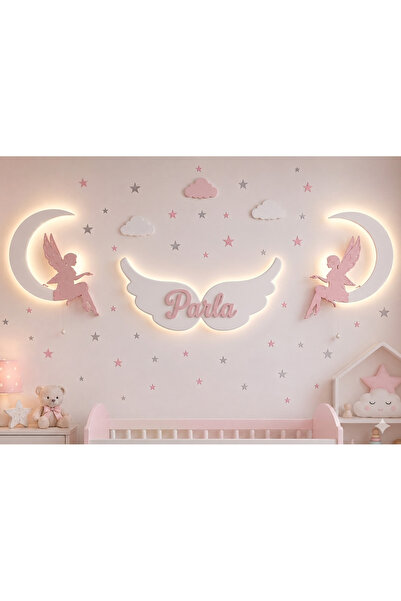 Runc Design Işıklı Melek Kanadı Ve Peri Temalı Bebek Odası Duvar Dekoru - Kiş...
