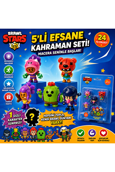 Cici Oyuncak 5'li Figür Set Brawl Stars Rosa Nita Shelly Spike Bibi Koleksiyo...