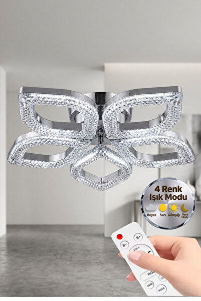 Lumia Lighting Yonca Model Gümüş Kumandalı 5"li Ledli 3 Renk Modu Kristal Sal...