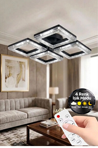 Lumia Lighting Yakamoz Model Siyah Kumandalı 4"lü Ledli 3 Renk Modu Kristal S...