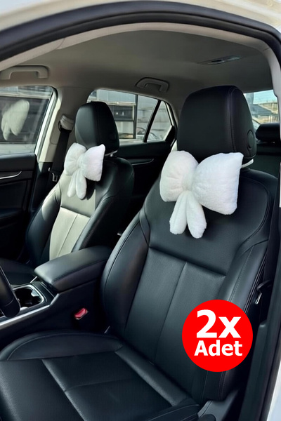Bundeba Fiyonk Beyaz Oto Boyun Yastığı 2x Adet Welsoft Peluş Ortopedik Araç D...