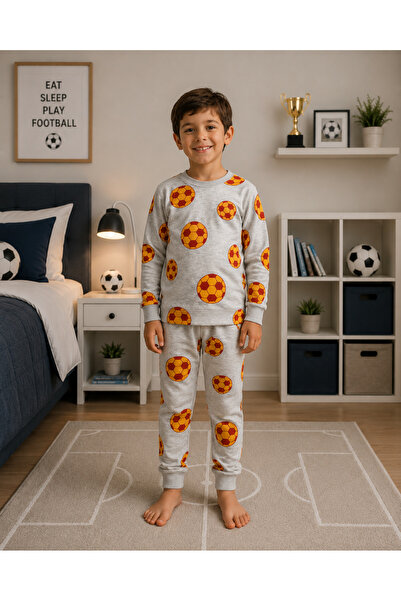 Pajama Shop Țesătură din bumbac pentru băiat Culoare gri cu căptușeală din fl...