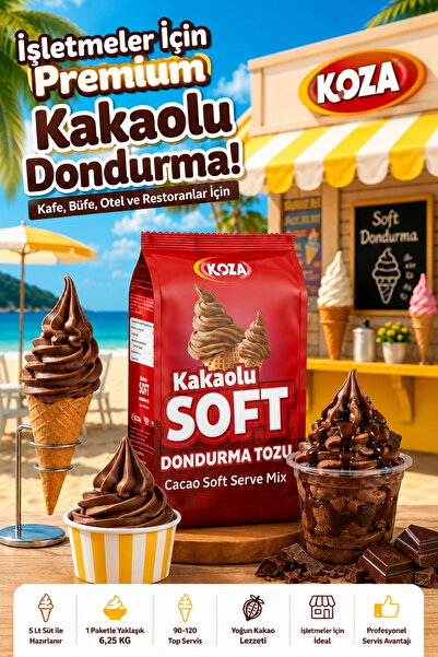 Koza Soft Dondurma Tozu Kakaolu - 5 Litre Süt İle Hazırlanan Dondurma Makines...