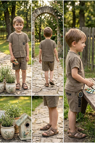 meyastore Boy's Shorts Set Muslin Fabric