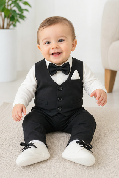 Calide Baby&Kids Erkek Bebek Papyon & Kravatlı Özel Gün Kıyafeti - 7'li Set M...