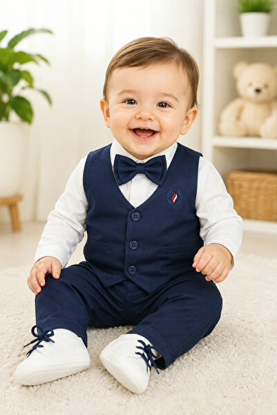 Calide Baby&Kids Erkek Bebek Papyon & Kravatlı Özel Gün Kıyafeti - 7'li Set M...