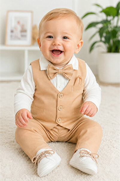 Calide Baby&Kids Erkek Bebek Papyon & Kravatlı Özel Gün Kıyafeti - 7'li Set M...