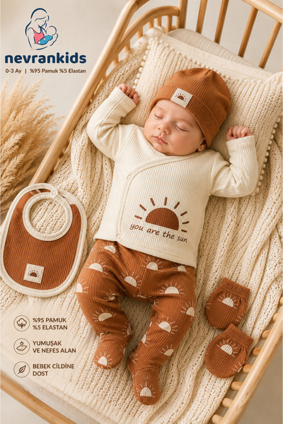 nevrankids Güneş Desenli Naturel 5'li Hastane Çıkış Seti