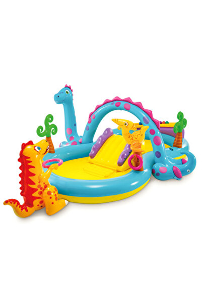 varioshop Piscina gonflabila copii VarioShop® Dinoland, cu tobogan, fantana d...