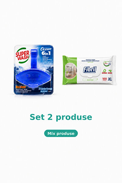 Fibril Baie, Set 2 Produse: odorizant WC Ocean, Servetele umede pentru supraf...