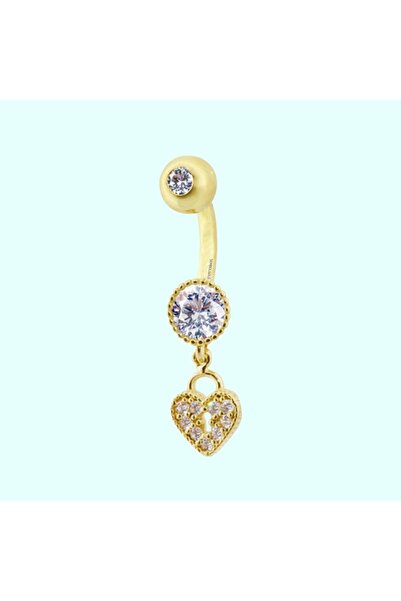 Sembol Gold Altın Göbek Piercing 14 Ayar Sallantılı Kalp