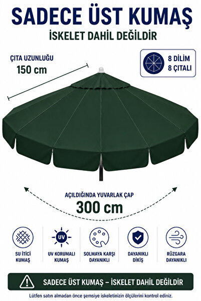 Düvenci Koyu Yeşil Polyester Kumaş (300 cm / 8 telli makaralı şemsiye ile uyu...