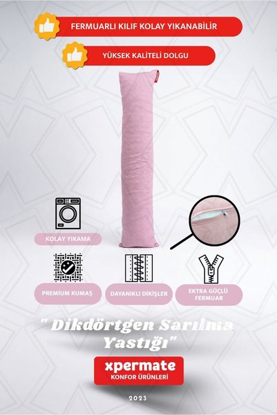 XPERMATE وسادة للنوم على الجانبين، وسادة للنوم على الجانبين، مستطيلة الشكل، مقاس 150x25 سم، لون وردي