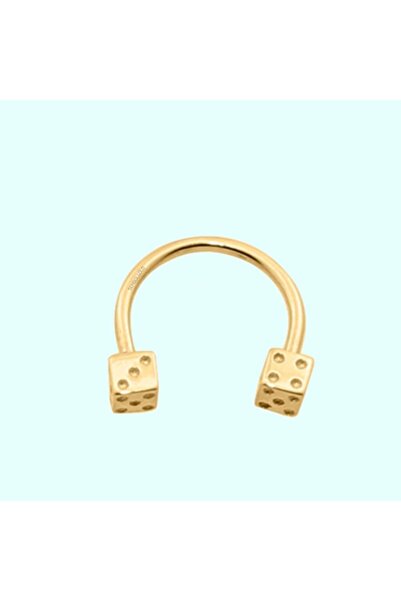 Sembol Gold Altın Yarım Halka Kulak Piercing 14 Ayar Zar