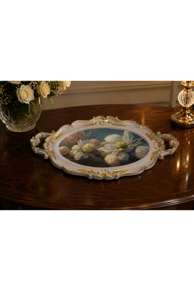 Zucci Home Hürrem İnci Flower Patterned Luxury Presentation Tray |   Toprak -...