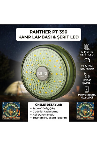Panther Şarjlı 10 Metre Şerit LED Kamp Lambası (PT-390)