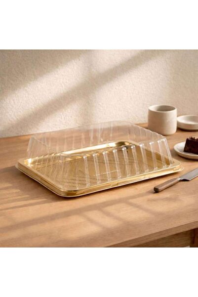 PAN HOME Dronan Rectangular Cake Box 27x19cm -clear & Gold
